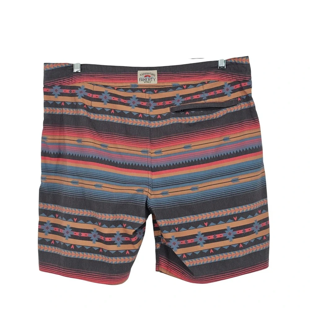 Faherty Board Shorts 36‎ Gray Orange Southwestern Aztec Surf Beachwear Poolside